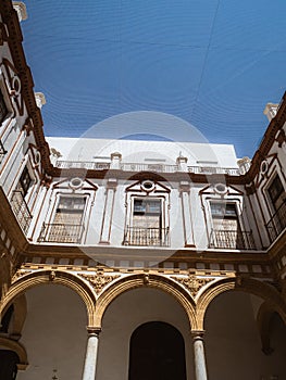 The main courtyard of the old historical women\'s hospital Nuestra Senora del Carmen hospital in CÃÂ¡diz, Andalusia, Spain photo