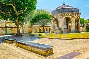 Main courtyard with a pavilion in the old carthusian monastery Chartreuse de Villeneuve lez Avignon, France