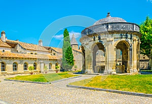 Main courtyard with a pavilion in the old carthusian monastery Chartreuse de Villeneuve lez Avignon, France