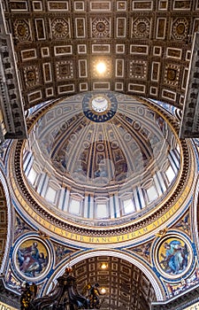 Main dome of St. Peter`s Basilica by Michelangelo Buonarotti in Vatican City in Rome in Italy