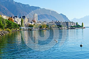 The main embankment of the Lake Geneva, the famous town of Montreux, Switzerland