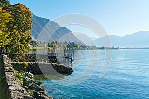 The main embankment of the Lake Geneva, the famous town of Montreux, Switzerland
