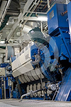 Main Engine in Machinery Room on board modern ship