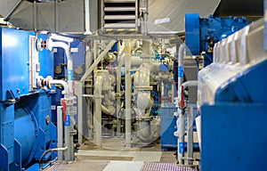 Main Engine in Machinery Room on board modern ship