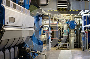 Main Engine in Machinery Room on board modern ship