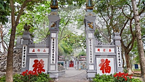 Main entrance gate to the Ngoc Son Temple at Hoan Kiem Lake