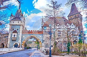 The main entrance gate to Vajdahunyad Castle, Budapest, Hungary