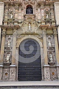 Main entrance Portada del Perdon of Lima Cathedral in Peru. photo