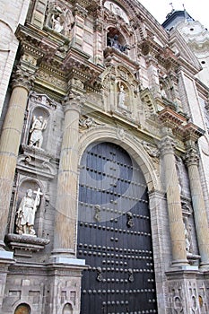 Main entrance Portada del Perdon of Lima Cathedral in Peru. photo