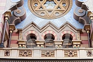 Main entrance to the Jubilee Synagogue, also called Jerusalem Synagogue or Jubilejni synagoga in Prague, Czech Republic.