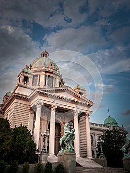 Main entrance to the National Assembly of the Republic of Serbia in Belgrade. Also known as Narodna Skupstina photo