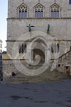 Main entrance to Palazzo dei Priori historical building in Perugia, Italy