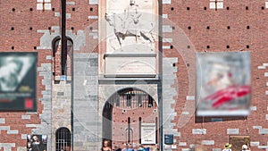 Main entrance to the Sforza Castle - Castello Sforzesco timelapse, Milan, Italy