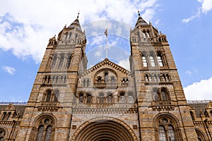 Main entrance with two towers on each side presents beautiful and large complex in London named Natural History Museum. The