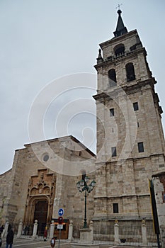 Main Facade Of The Cathedral On A Rainy Day In Alcala De Henares. January 1, 2014. Alcala De Henares, Madrid, Spain. Street