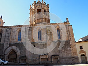 main facade of the cistercian monastery of santa maria la real de vallbona de las nuns, lerida, spain, europe