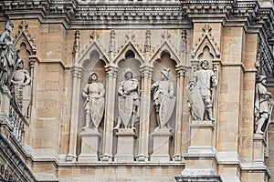 Main facade of City Hall Rathaus in Vienna with many figures and sculptures, Austria