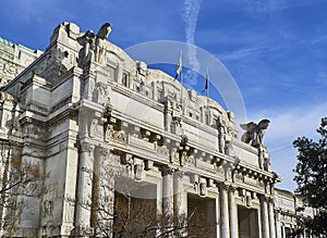 Main facade of the Milano Centrale train station. Milan, Lombardy, Italy photo