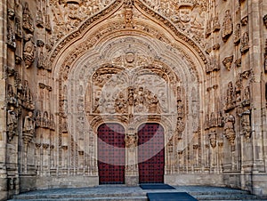 Main facade of the New Cathedral of Salamanca. Spain