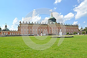 The main facade of the New palace in the park of San Sushi. Potsdam, Germany