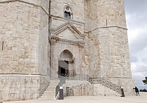 Main front door of the Castel Del Monte in Andria in southeast Italy