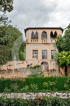 Main front facade view at the Mirador RomÃÂ¡ntico or Romantic Viewpoint is a viewing point in the Generalife in the Alhambra photo