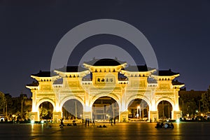 Night view of the National Taiwan Democracy Memorial Hall in Taipei, Taiwan