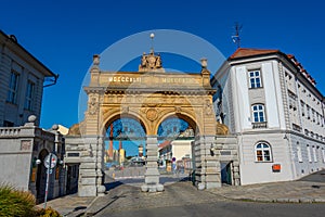 Main gate at Pilsner Urquell brewery in Pilsen, Czech republic