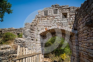 Main gate to old ruined fortress in Sutomore, Montenegro