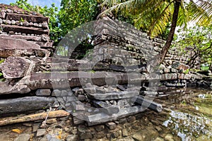 Main gates to the walls of Nan Madol - prehistoric ruined stone city. Pohnpei, Caroline Islands, Micronesia, Oceania.