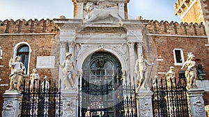 The main gates at the Venetian Arsenal, Venice, Italy