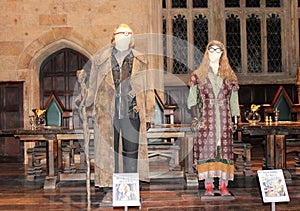 Main hall with figures of Alastor Â«Mad-EyeÂ» Moody and Sybill Trelawney in the Hogwarts School of Witchcraft and Wizardry