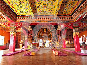 Main hall and shrine at Kopan Monastery, a Tibetan Buddhist temple, in Kathmandu, Nepal