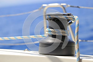 Main halyard winch on sailing boat