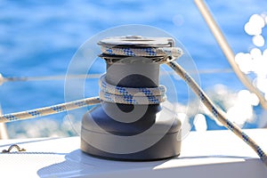 Main halyard winch on sailing yacht