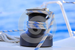 Main halyard winch on sailing yacht