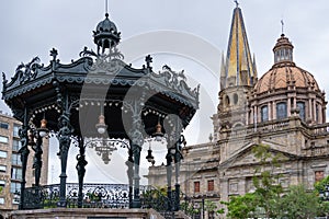 Main kiosk of the Historic Center and Cathedral of Guadalajara Mexico.