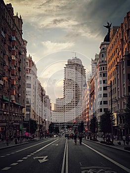 Main Madrid street view during confinement