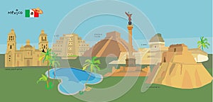 Main Mexico Tourist Attractions - Vector Art