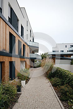 Main nentrance to modern townhouses in a residential area