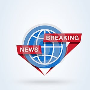 Main news or Breaking news sign icon or logo. Global news, Newscast concept. Breaking news around the globe, vector illustration