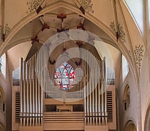 The main organ in the basilica of Saint Castor in Koblenz, Germany