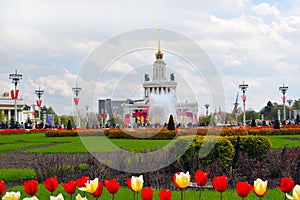 The main pavilion and Fountain Friendship of the people on Moscow, Russia VDNH