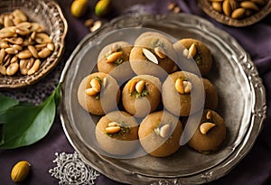main pedha flavorings cardamom pistachio nuts thick sweet semisoft pieces called sugar prepared ingredients including Indian peda