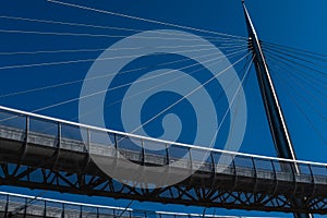 The main pillar of the Ponte del Mare Bridge of the sea in Pescara Abruzzo region, Italy, a bridge with steel tension cables