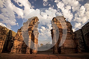 Main portal of ancient San IgnacioÂ´s Jesuitic Ruins, in San Ignacio City, Misiones, Argentina