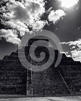 The main Pyramid at ChichÃ©n ItzÃ¡ - Temple of Kukulcan - The ancient ruins of the Yucatan Peninsula - MEXICO