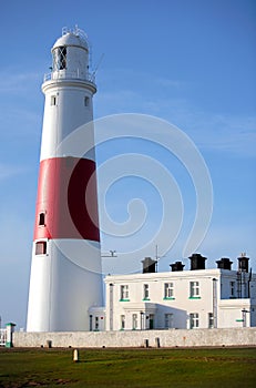 Main red and white lighthouse on Portland near Weymouth in Dorset