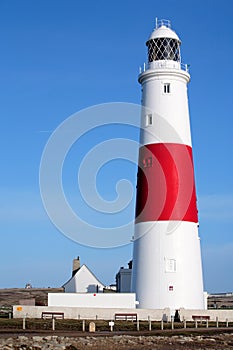 Main red and white lighthouse on Portland near Weymouth in Dorset