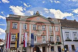 main renaissance facade of the old town hall in Wiener Neustadt, Austria